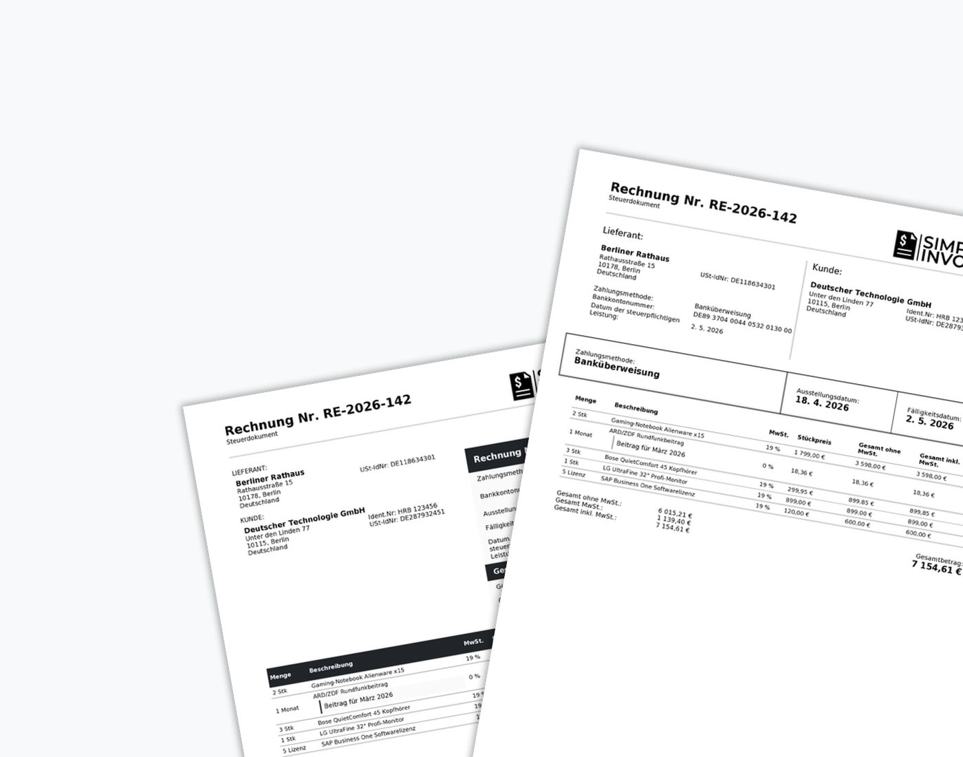 Beispiel einer professionellen Rechnung erstellt mit Simple Invoicing