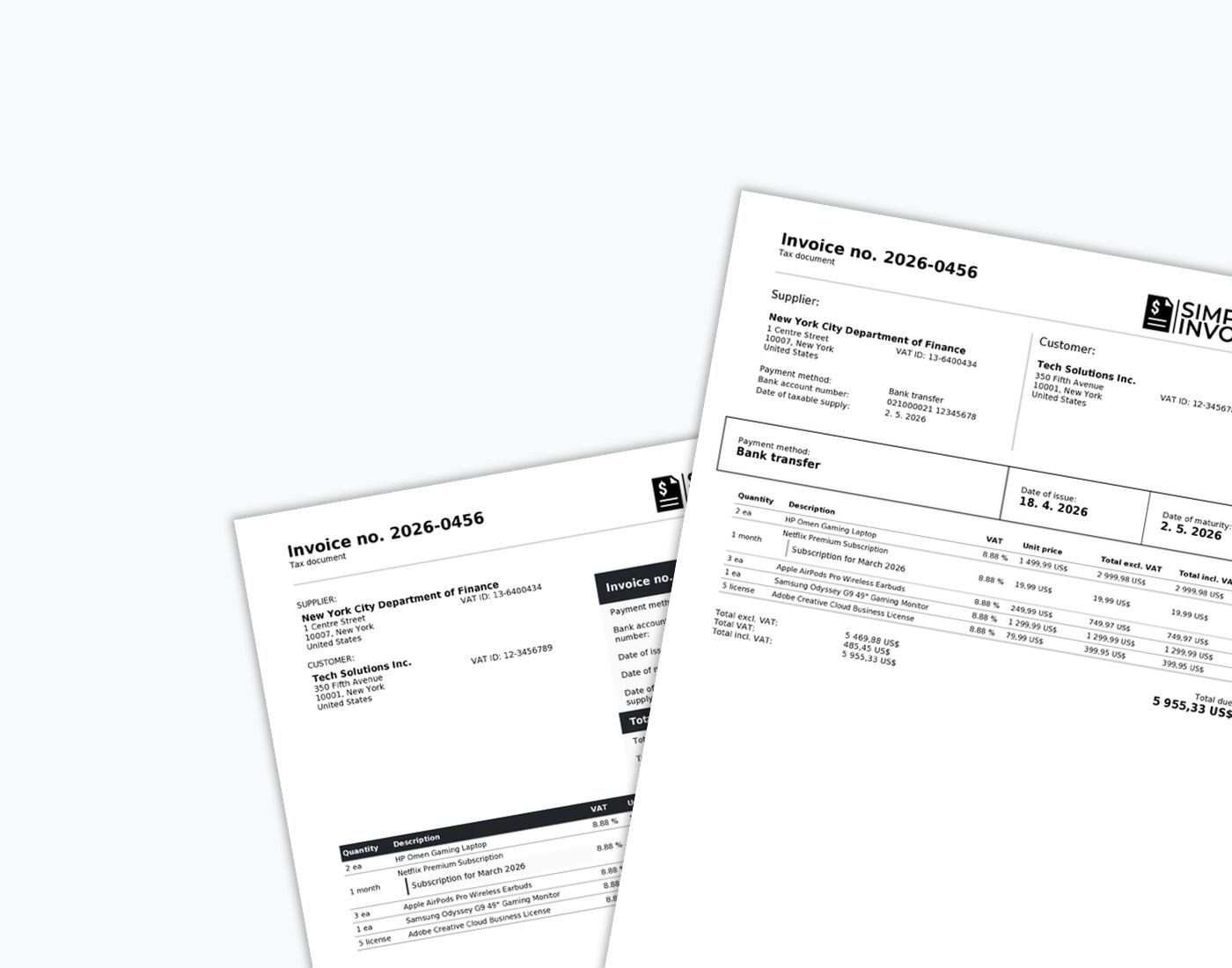 Professional invoice example created with Simple Invoicing